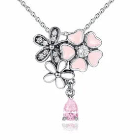 925 Sterling Silver Pink Cherry Flower Blossom Necklace 925 Sterling Silver Pink Cherry Flower Blossom Necklace