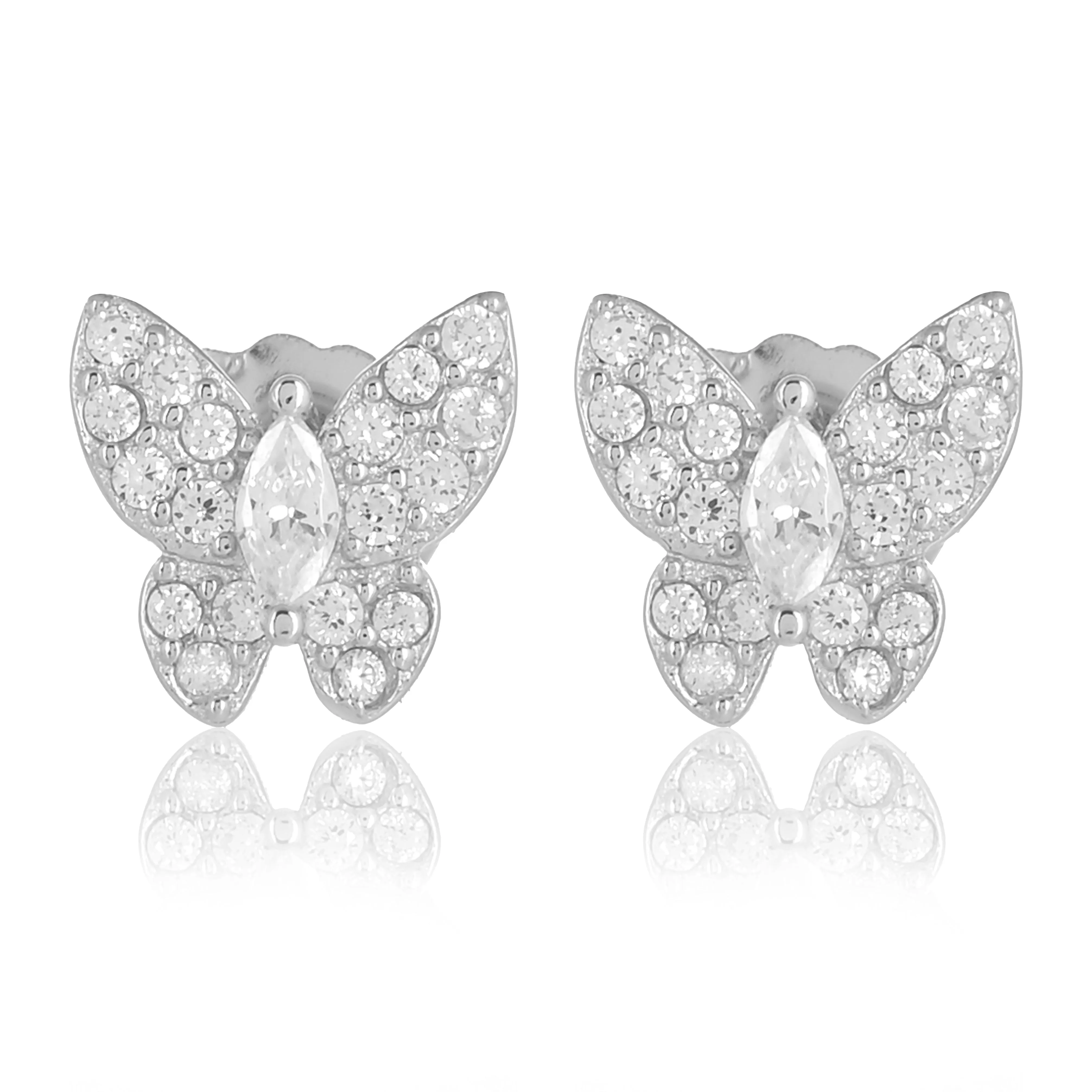 925 Sterling silver white gold Charming butterfly Silver earrings for womens and girls I With certificate of Authenticity 925 stamp