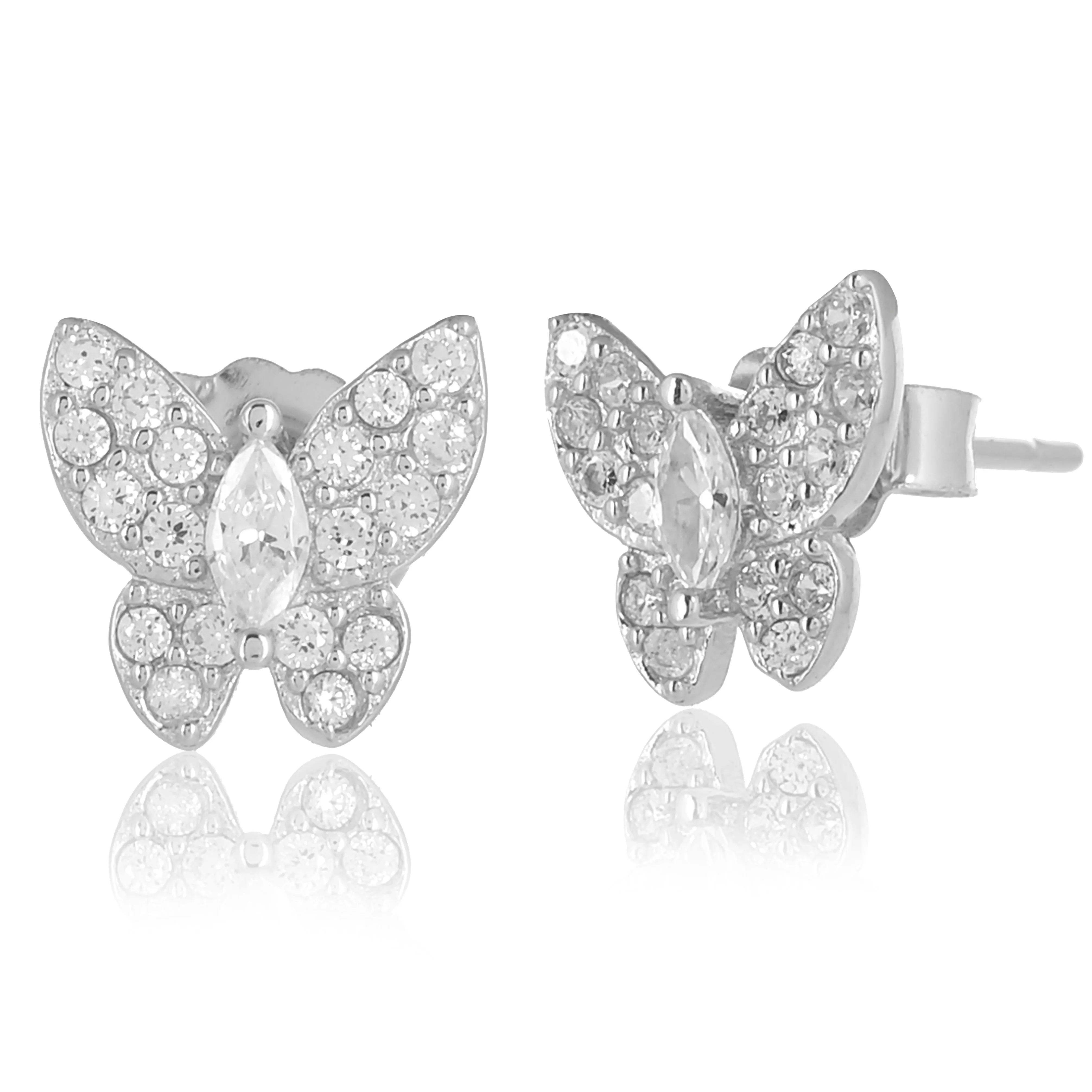 925 Sterling silver white gold Charming butterfly Silver earrings for womens and girls I With certificate of Authenticity 925 stamp
