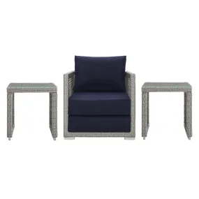 Aura 3 Piece Outdoor Patio Wicker Rattan Set Gray Navy EEI-3597-GRY-NAV-SET