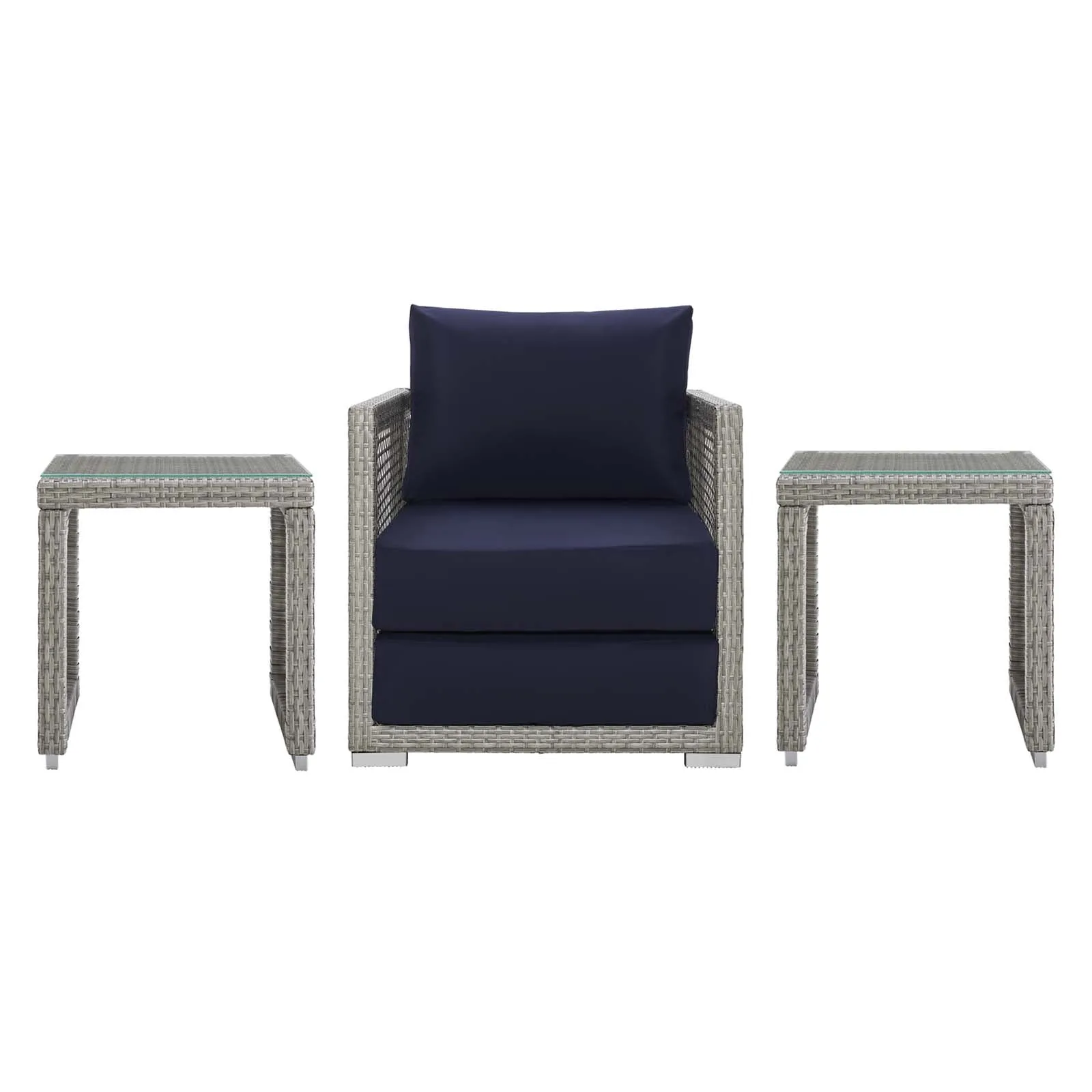 Aura 3 Piece Outdoor Patio Wicker Rattan Set Gray Navy EEI-3597-GRY-NAV-SET