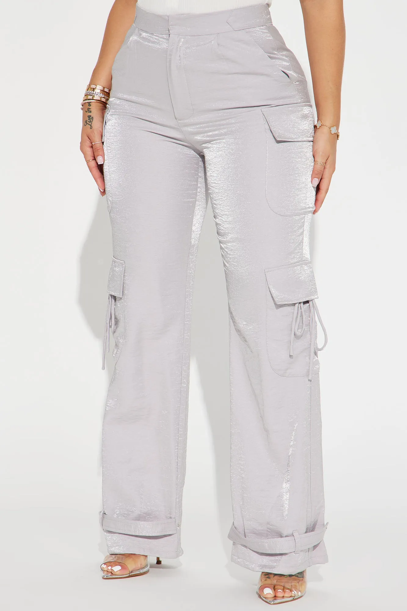 Autumn Satin Cargo Pant - Silver