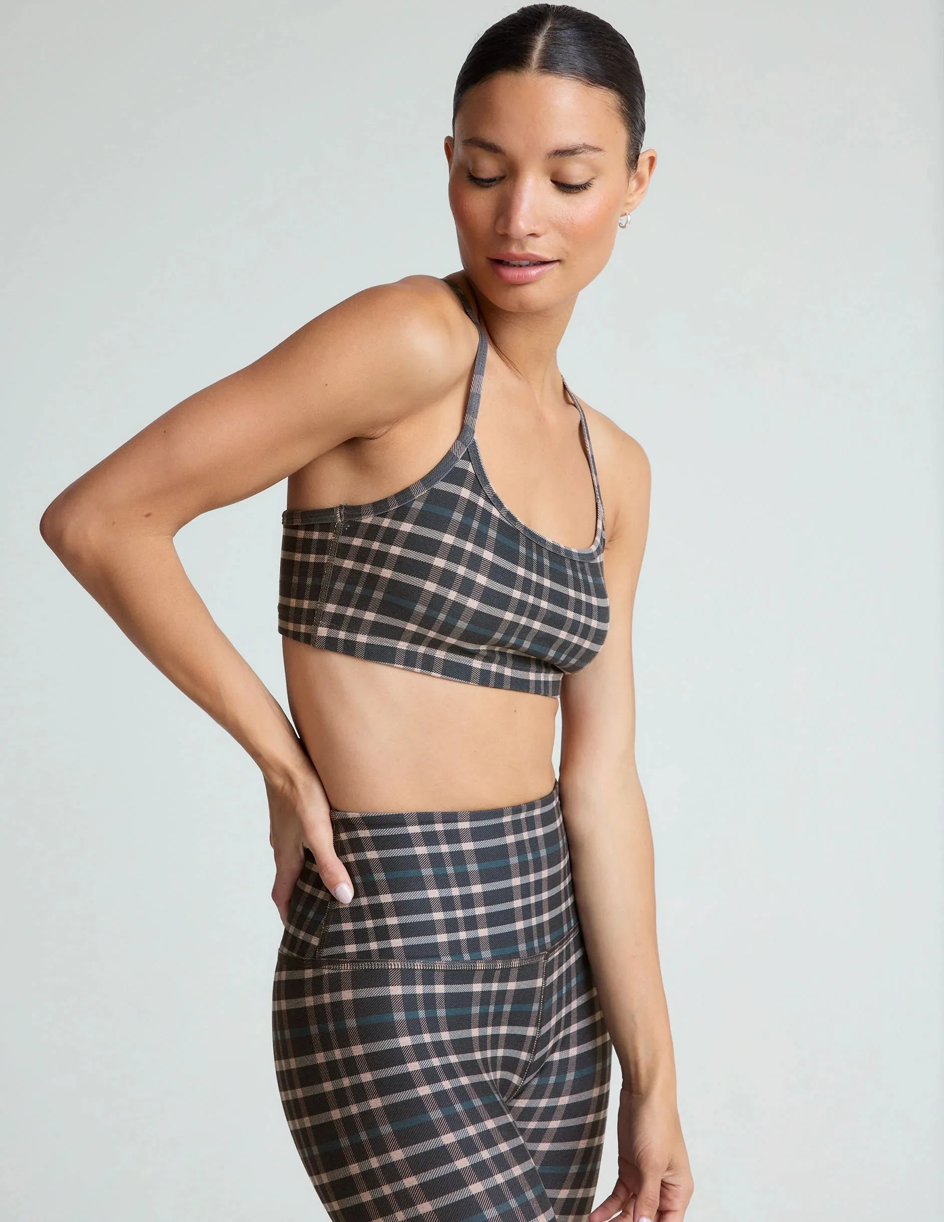 BEYOND YOGA SOFTMARK SLIM RACERBACK CROPPED TANK PREPPY PLAID