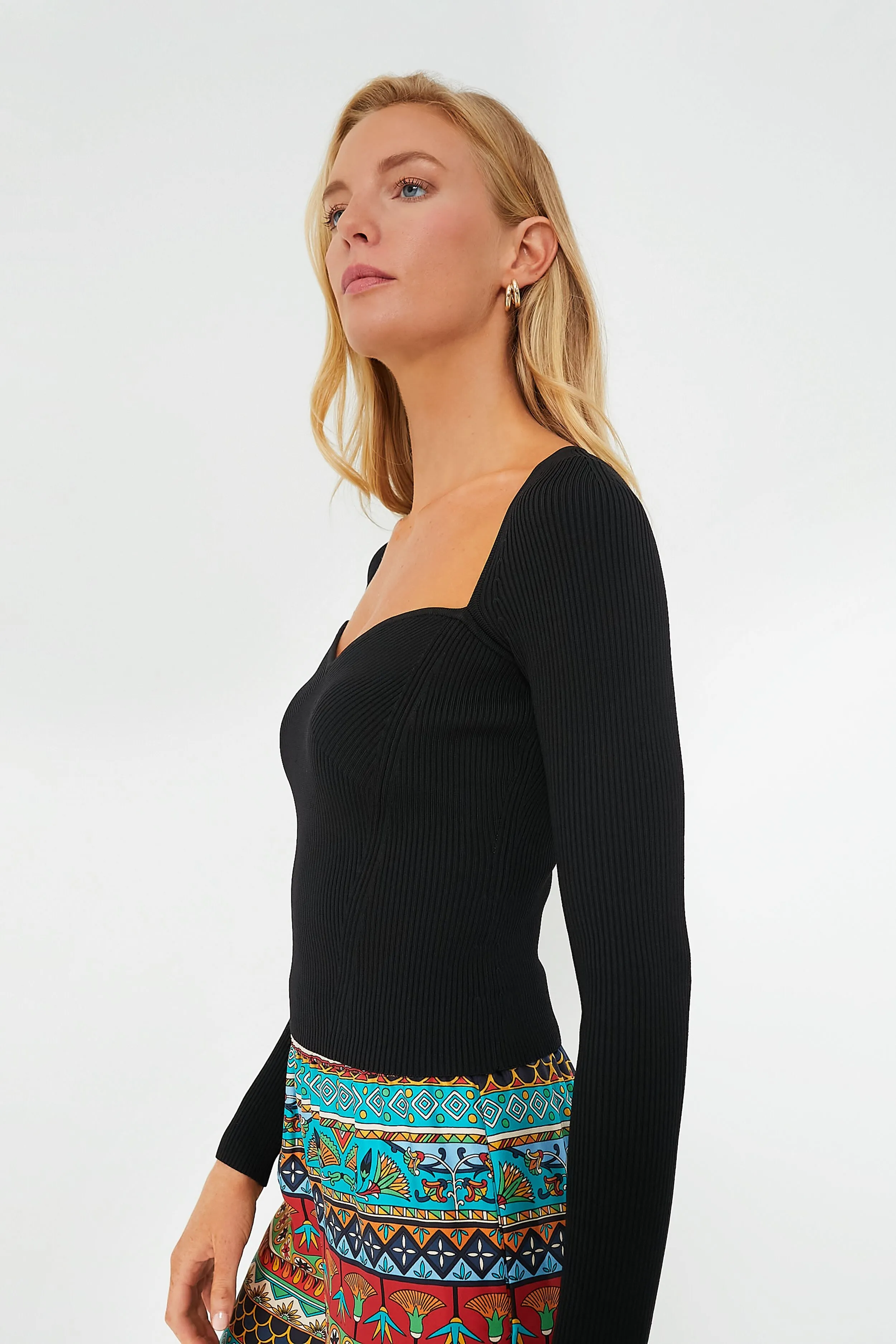 Black Giuliana Long Sleeve Sweetheart Top
