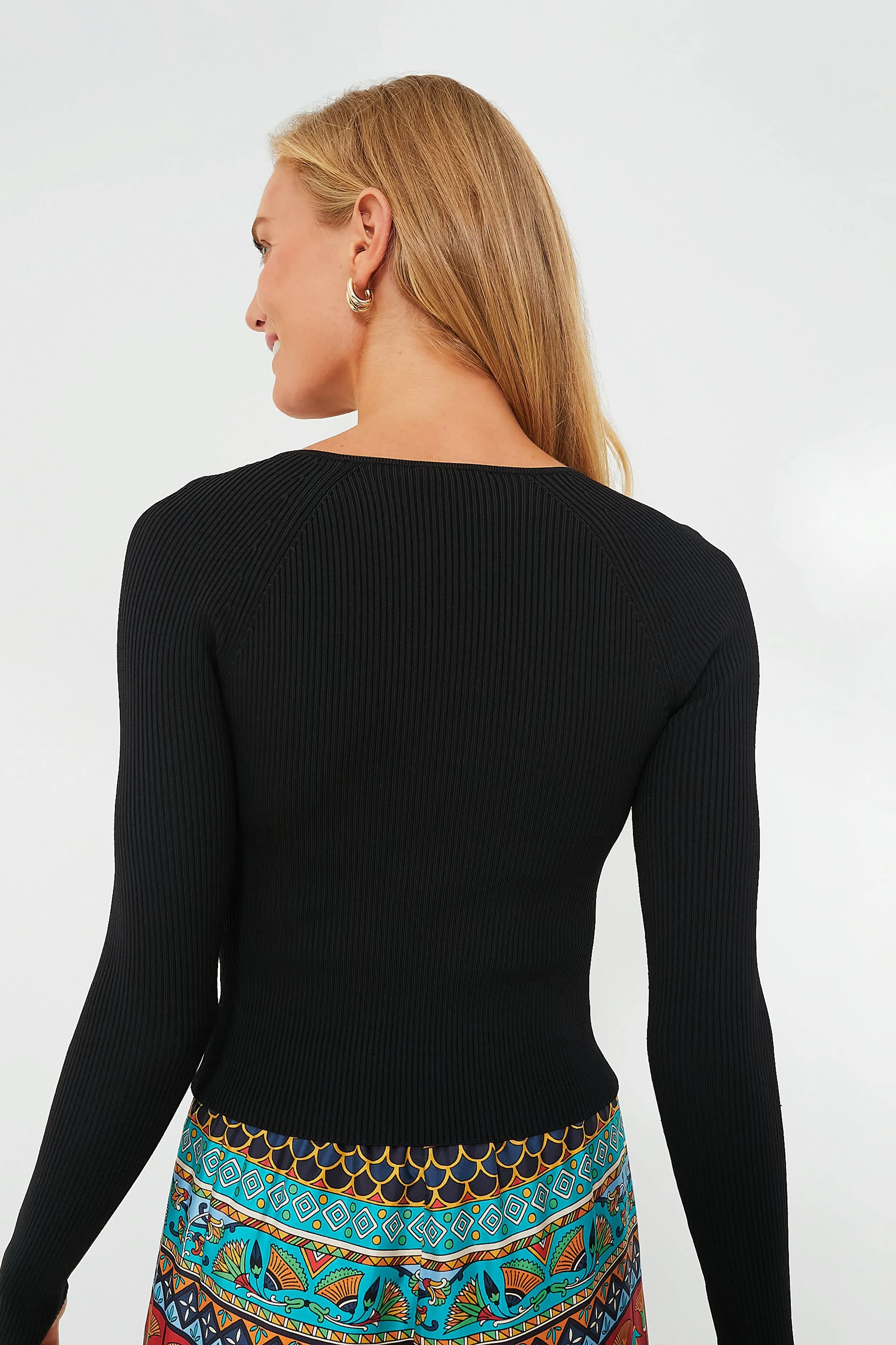 Black Giuliana Long Sleeve Sweetheart Top