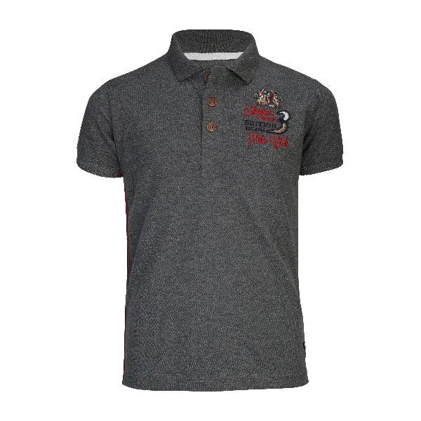 BOYS GREY CUSTOM LOGO PRINT POLO