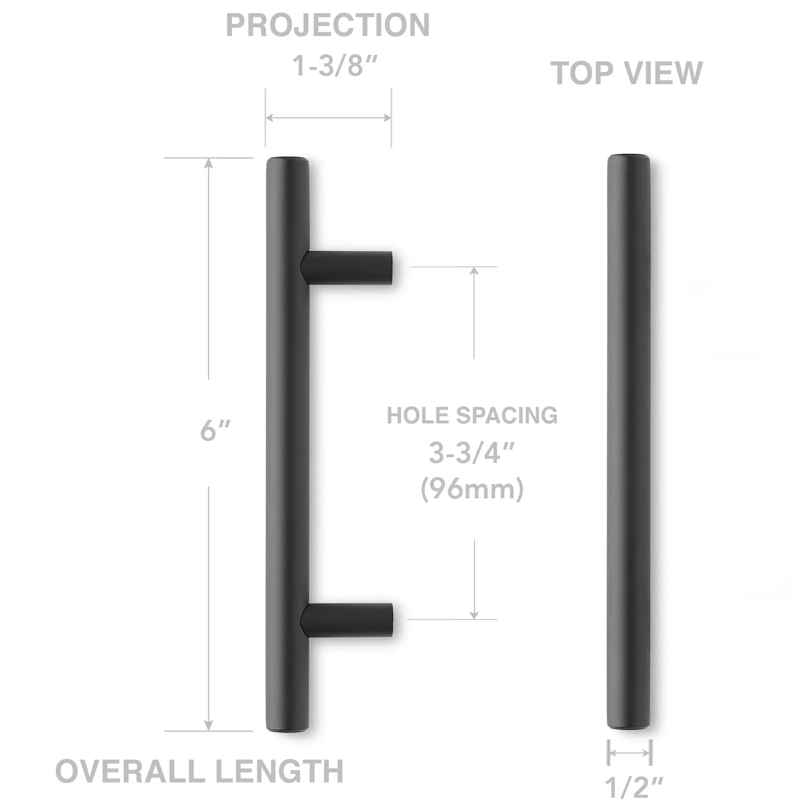 Cabinet Pull Matte Black (3-3/4" Hole Centers) - 10 Pack- Cauldham