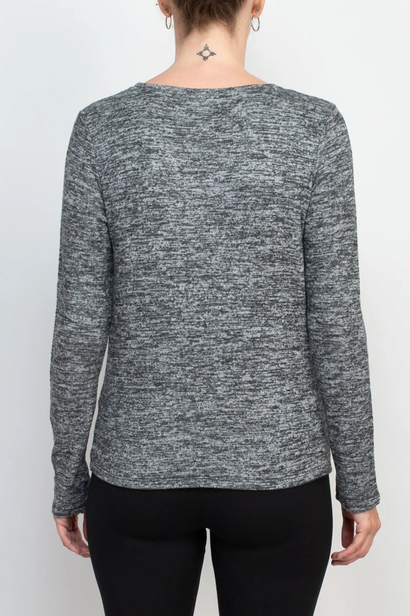 Cable & Guage Scoop Neck Long Sleeve Twisted Front Knit Top