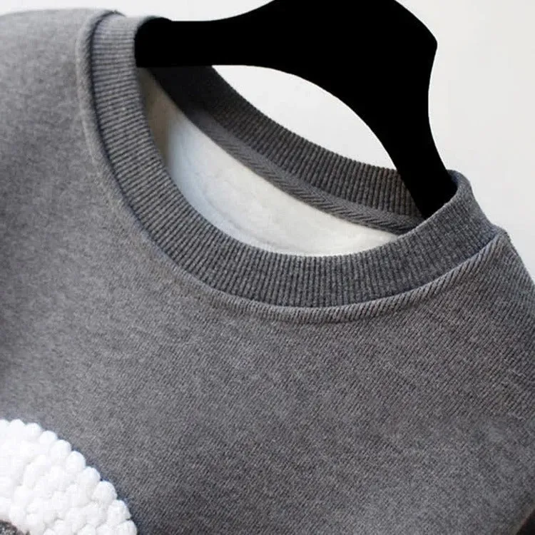 Cartoon Sheep Round Collar Sweatshirt Plush Pants Two Piece Set