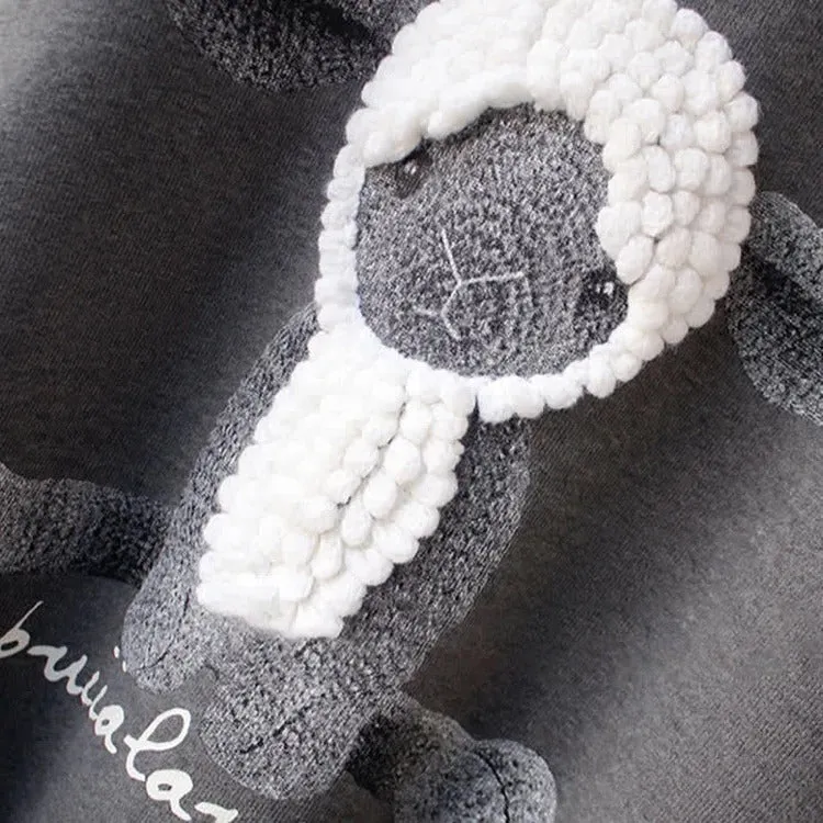 Cartoon Sheep Round Collar Sweatshirt Plush Pants Two Piece Set