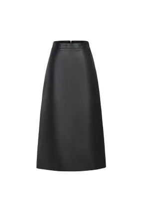Chantel A-line Back Zipper Leather Midi Skirt
