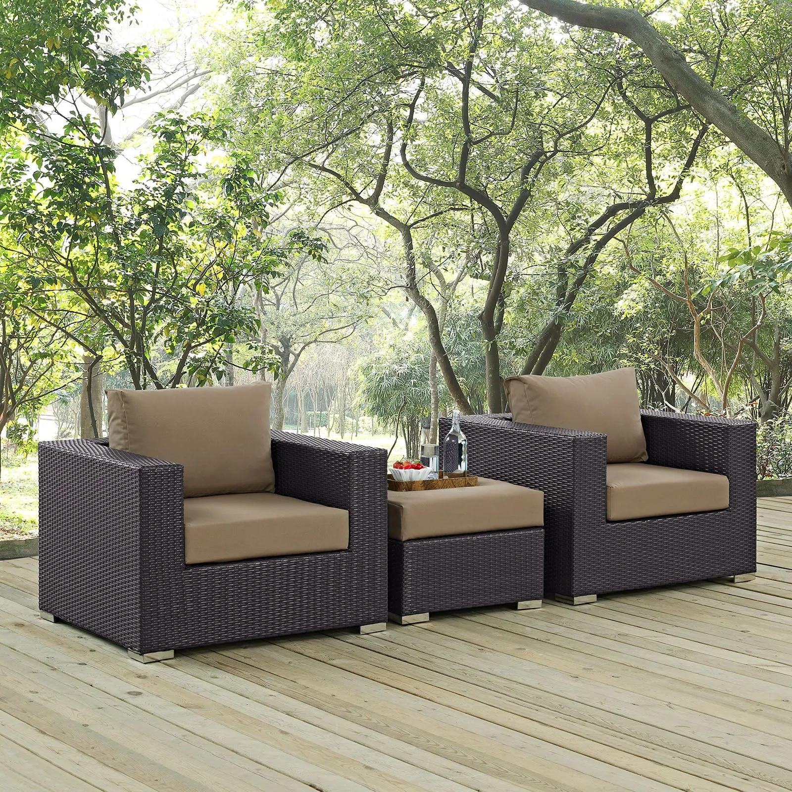 Convene 3 Piece Outdoor Patio Sofa Set Espresso Mocha EEI-2174-EXP-MOC-SET