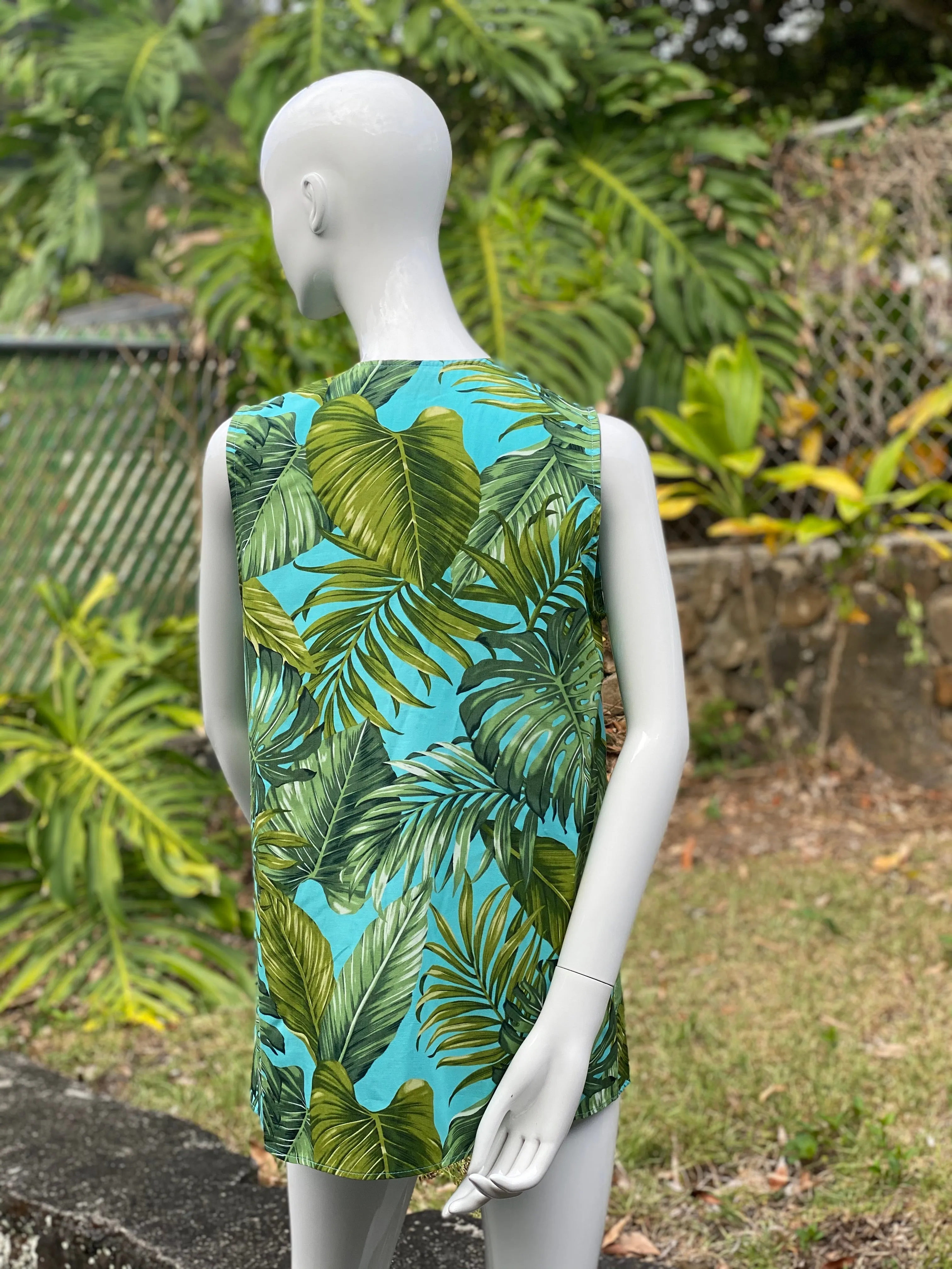 Cora Spearman Hawaii WOMENS Monstera 21 Turquoise Asymmetrical Top 