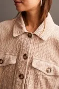 CROP DENIM SHACKET W/PATCH PKTS-Beige