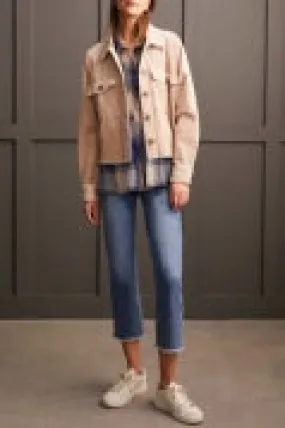 CROP DENIM SHACKET W/PATCH PKTS-Beige