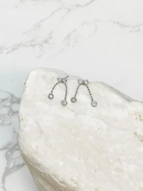 Crystal Bowtie Drop Earrings - Silver