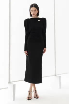 Della Straight High Waist Taffeta Midi Skirt