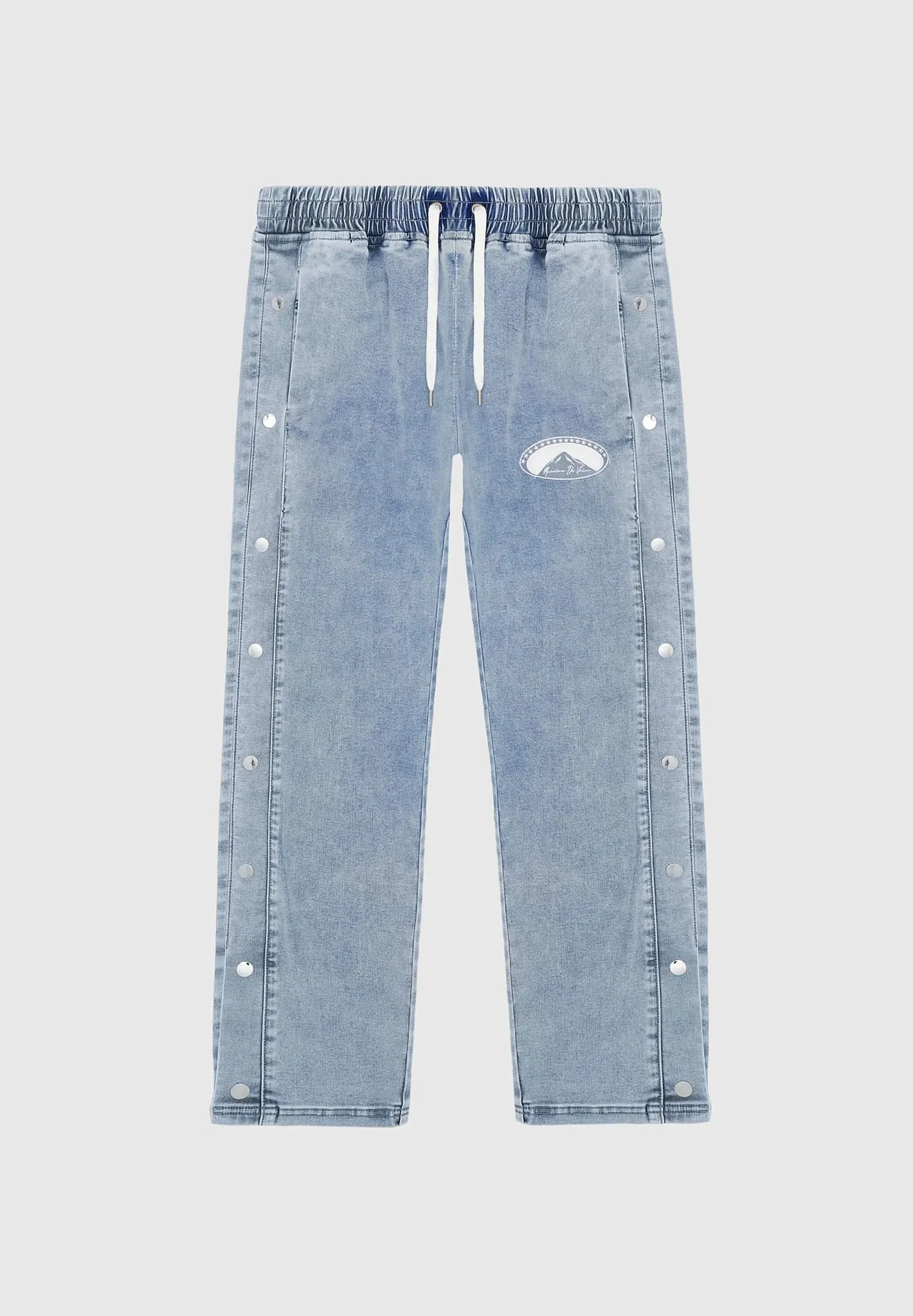 Denim Popper Cargo Pants - Stonewash Blue