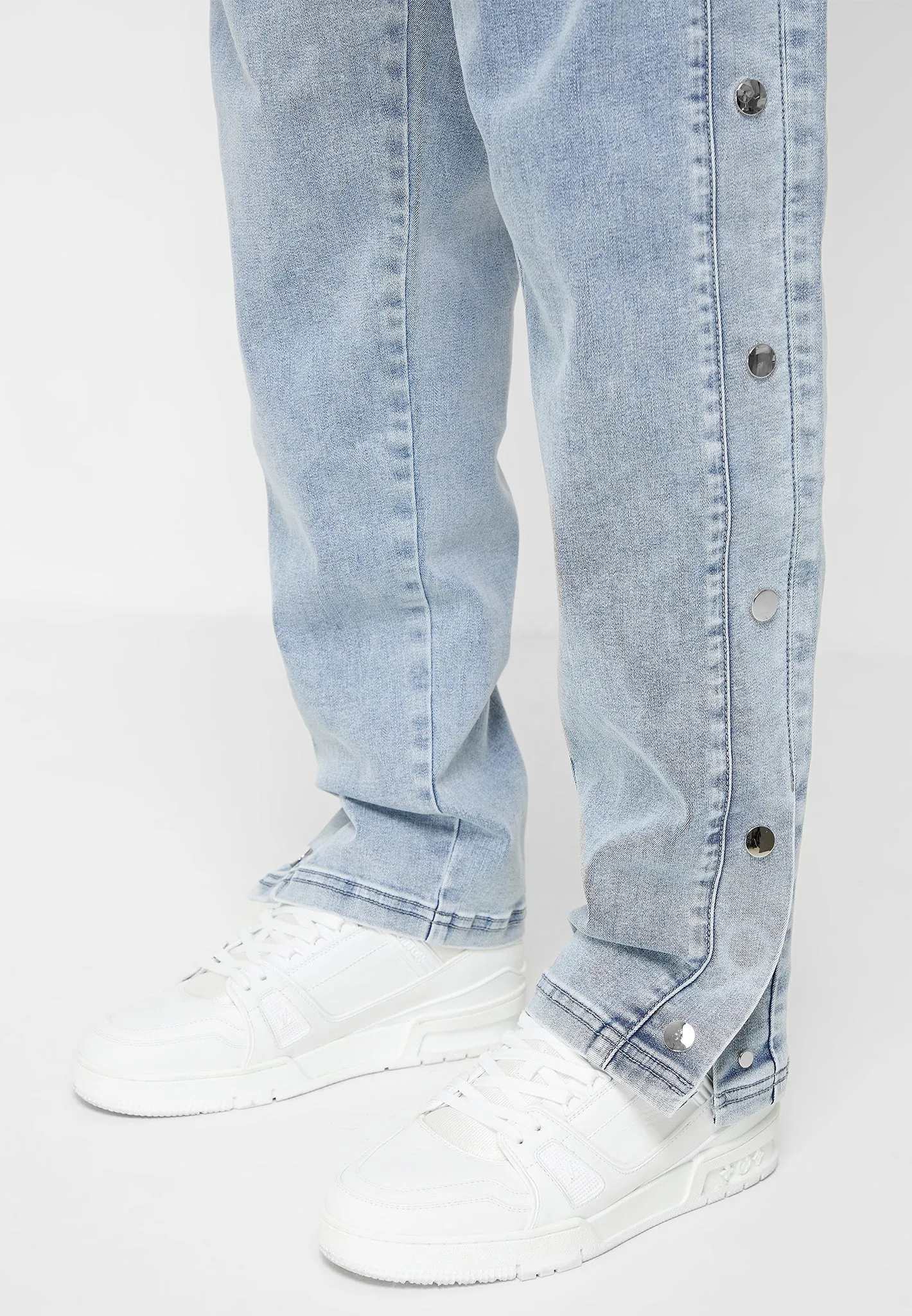 Denim Popper Cargo Pants - Stonewash Blue