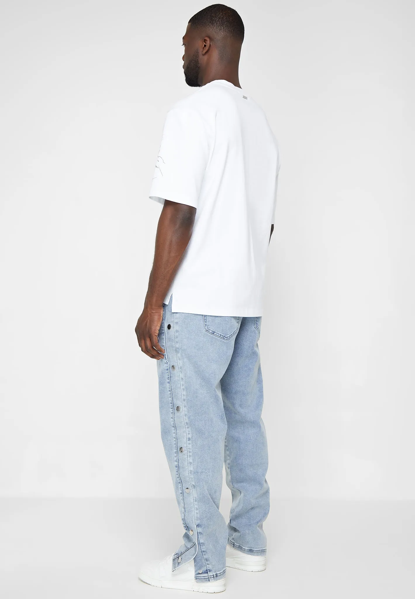 Denim Popper Cargo Pants - Stonewash Blue