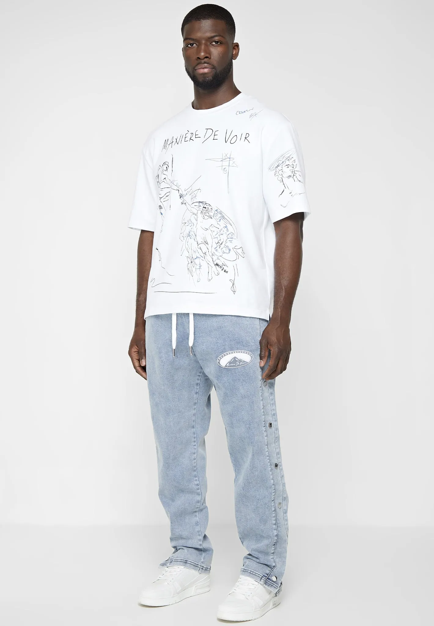 Denim Popper Cargo Pants - Stonewash Blue
