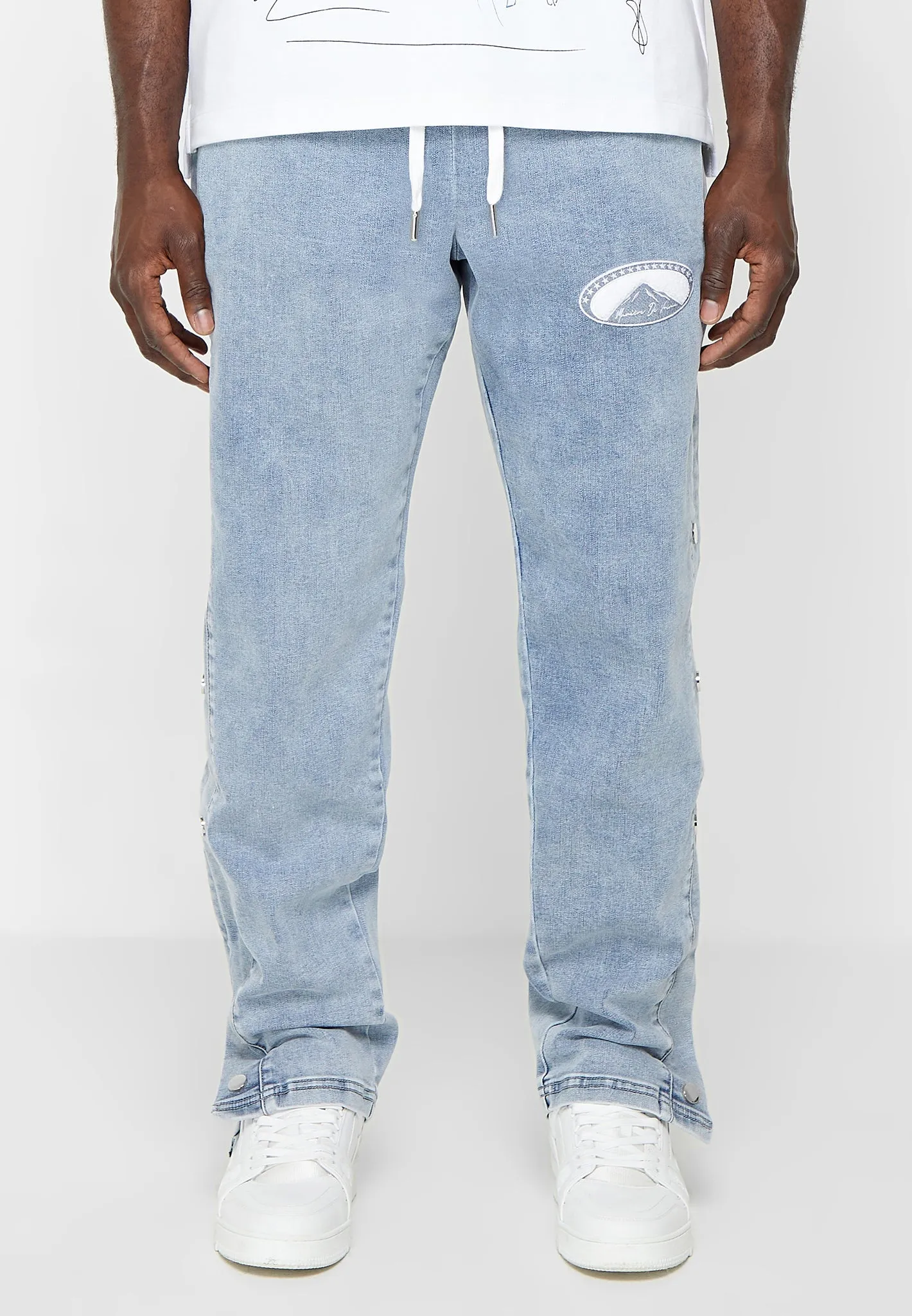 Denim Popper Cargo Pants - Stonewash Blue