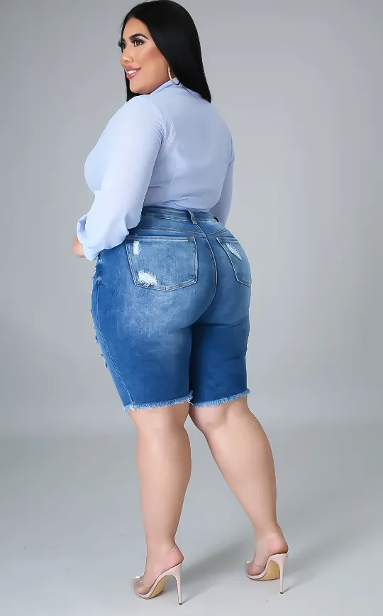 Distressed Midi Shorts