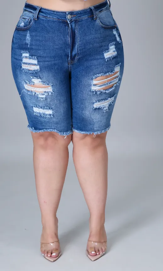 Distressed Midi Shorts