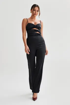 Elina Twist Satin Jumpsuit - Black Elina Twist Satin Jumpsuit - Black