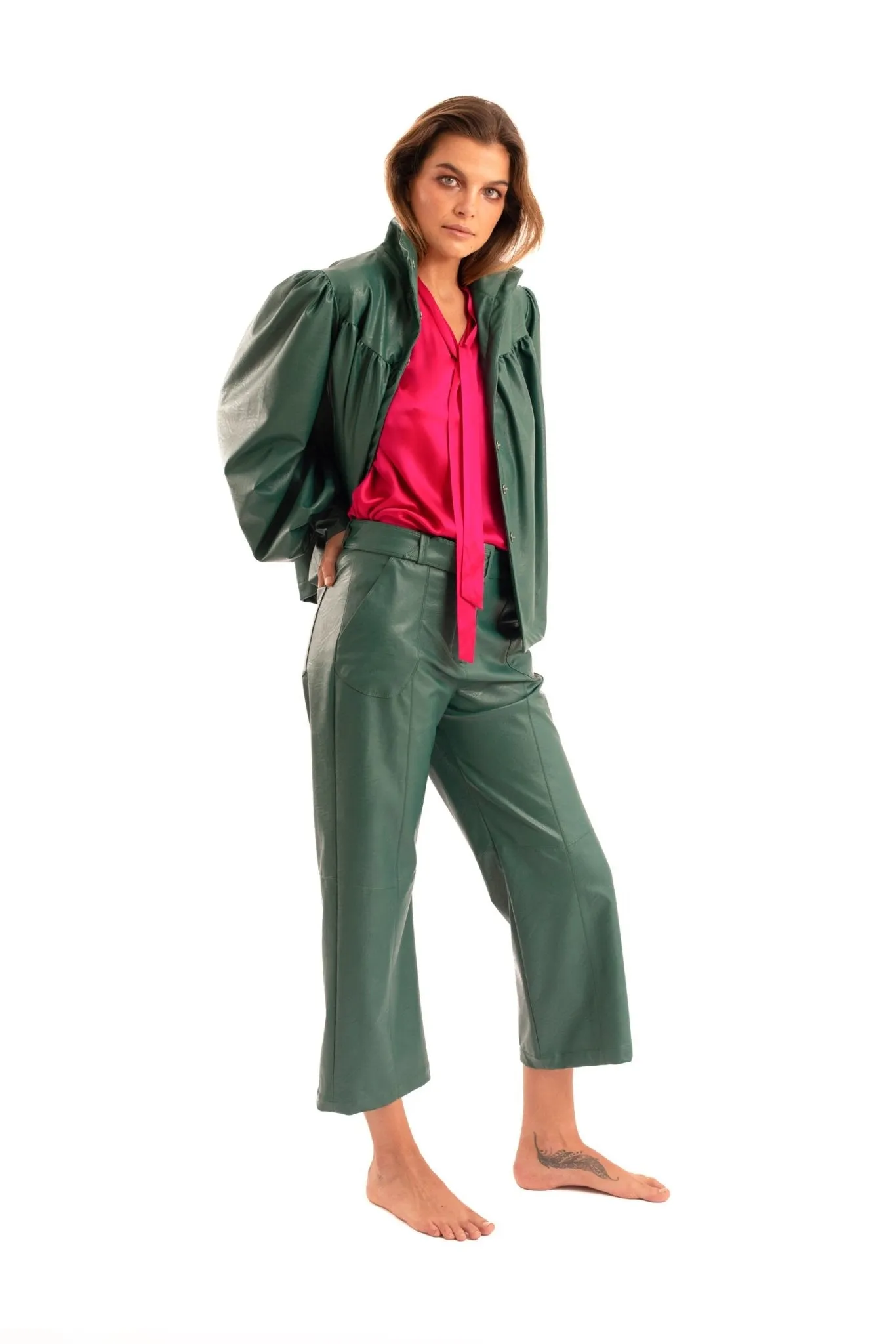 Green Nappa Balone Coat - NOPIN