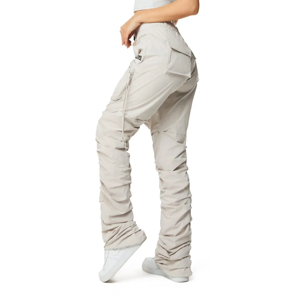High Rise Stacked Utility Pants - Silver Grey