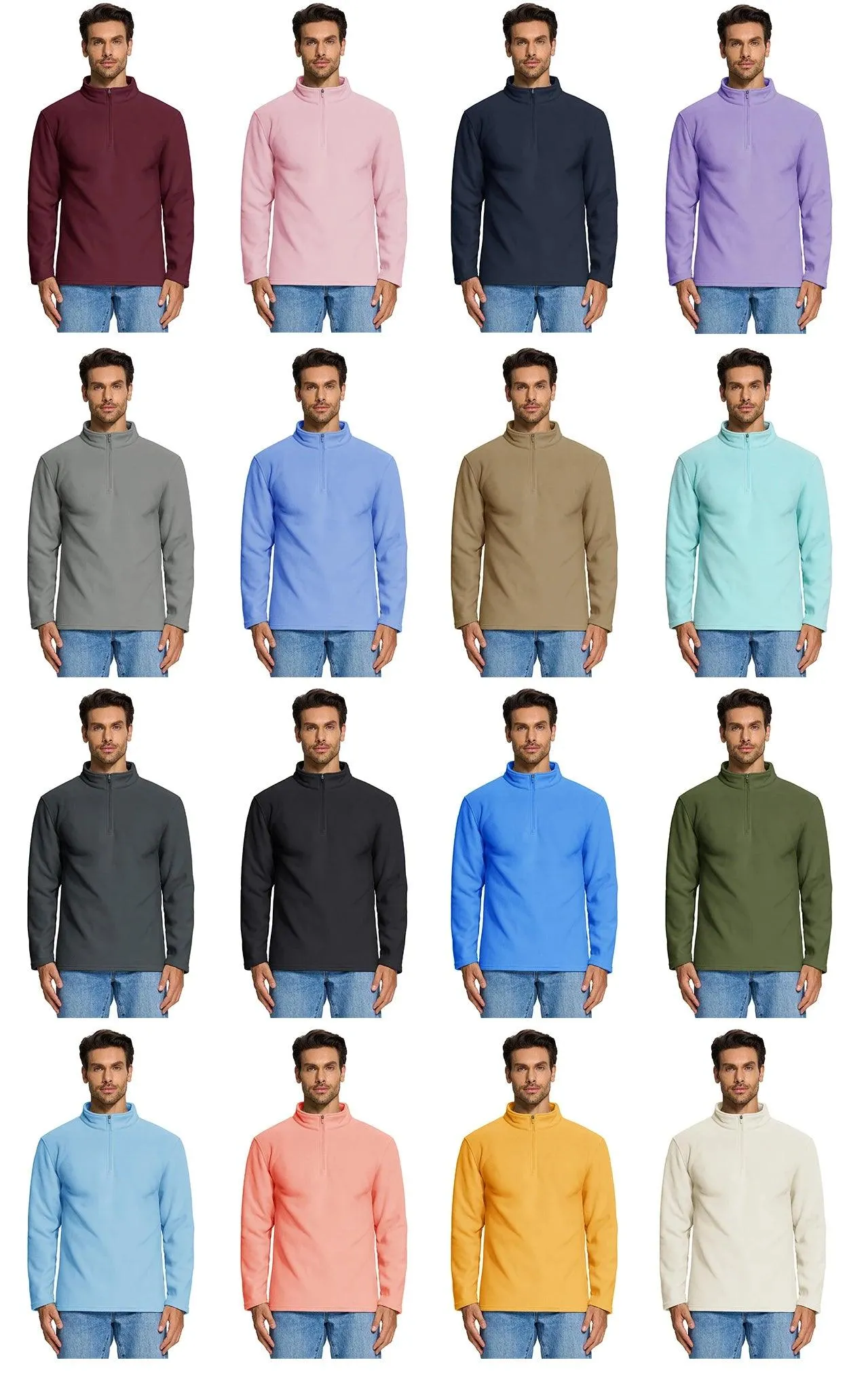 Men's Quarter Zip Pullovers Fleece Sweatshirts - In 16 Colors!