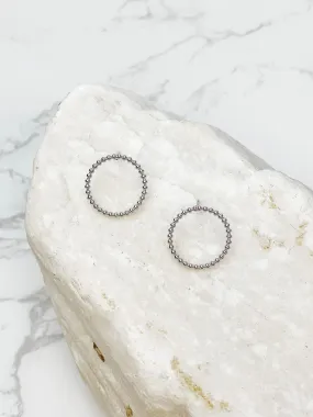Metal Circle Post Earrings - Silver