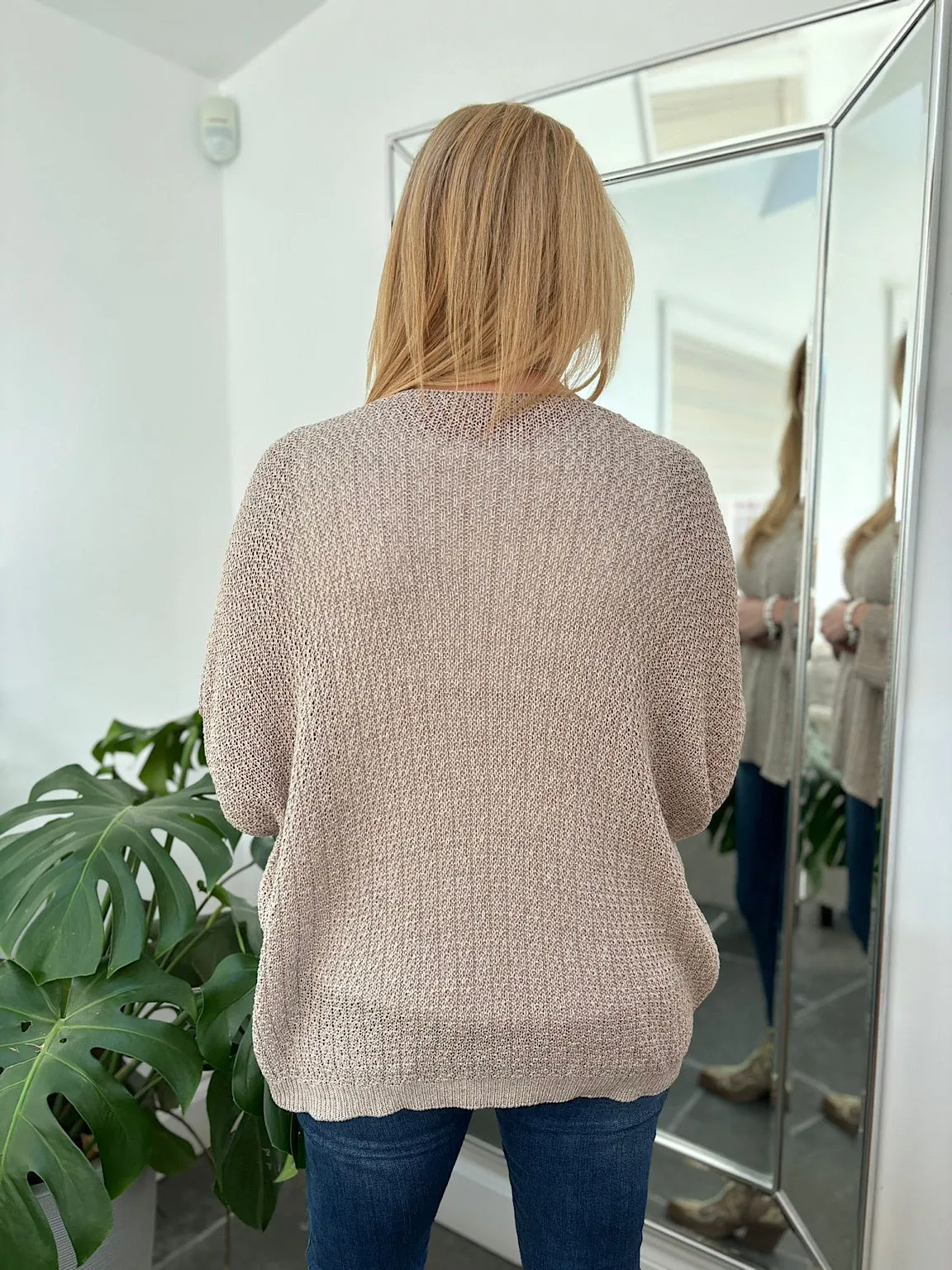 Mocha V Neck Cable Detail Knit Yasmin