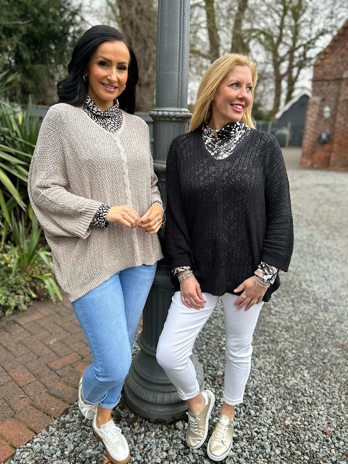 Mocha V Neck Cable Detail Knit Yasmin