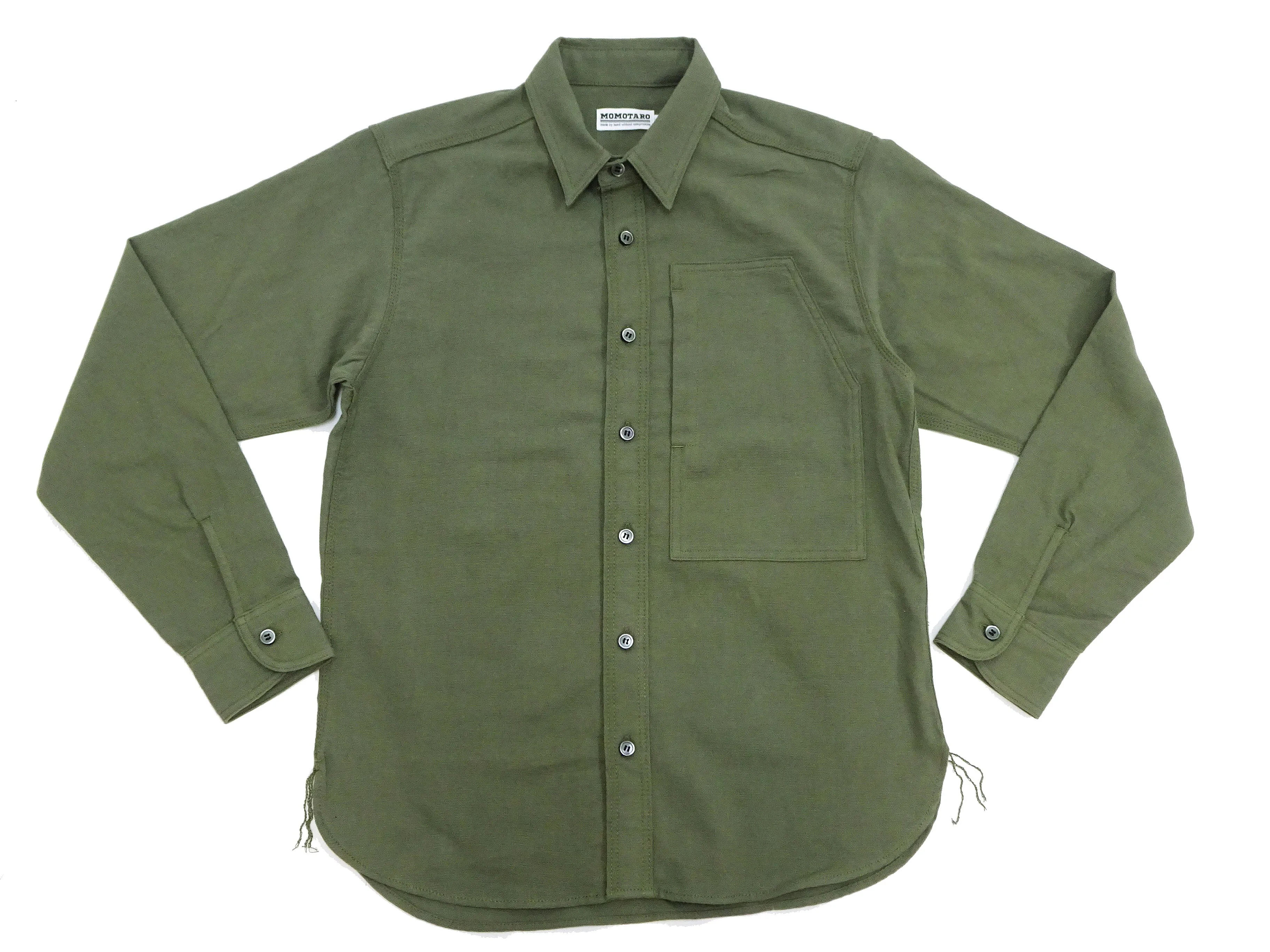 Momotaro Jeans Shirt Men's Plain Lightweight Cotton Dobby Long Sleeve Button Up Work Shirt MXLS1008 Olive