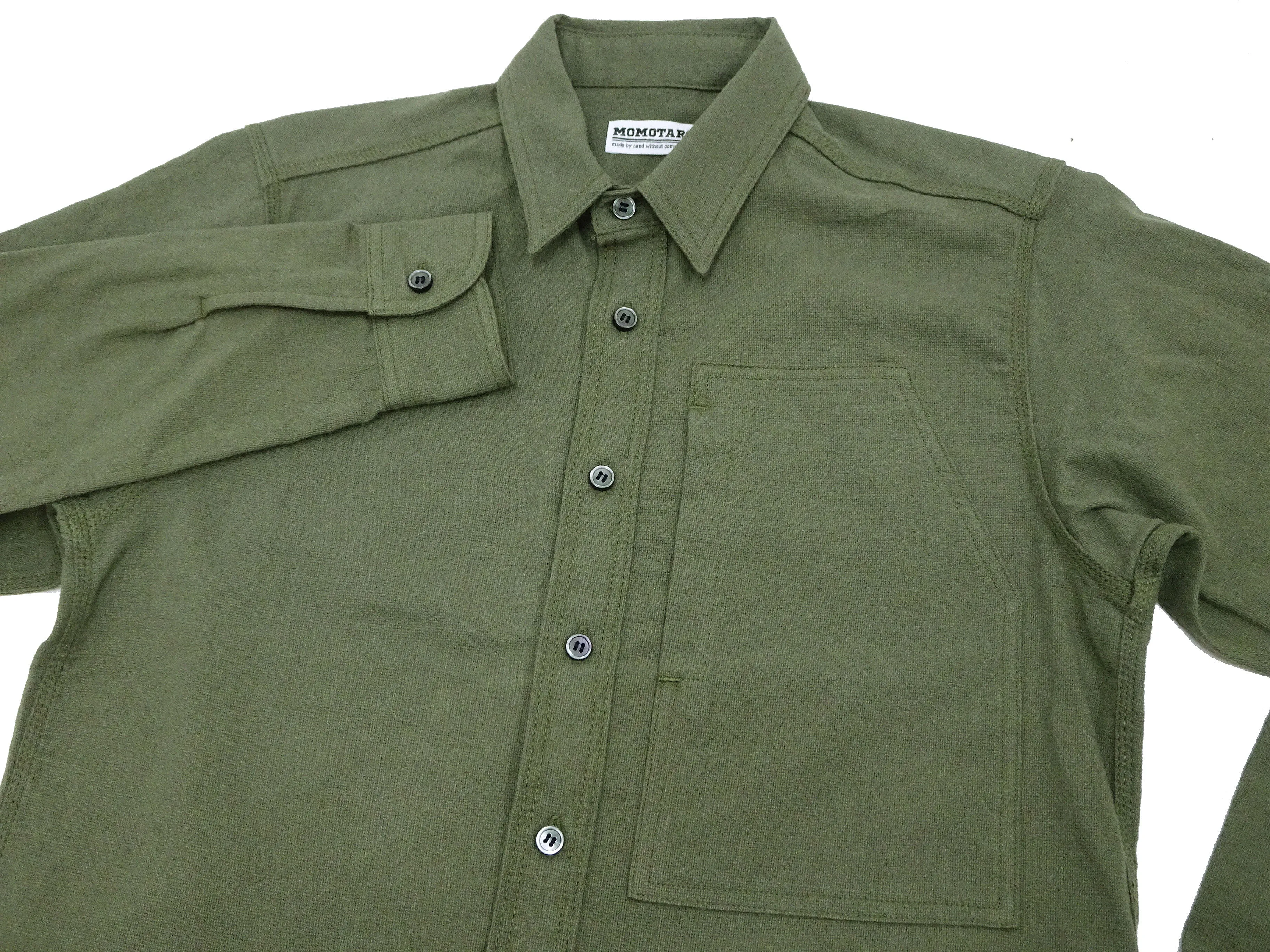 Momotaro Jeans Shirt Men's Plain Lightweight Cotton Dobby Long Sleeve Button Up Work Shirt MXLS1008 Olive