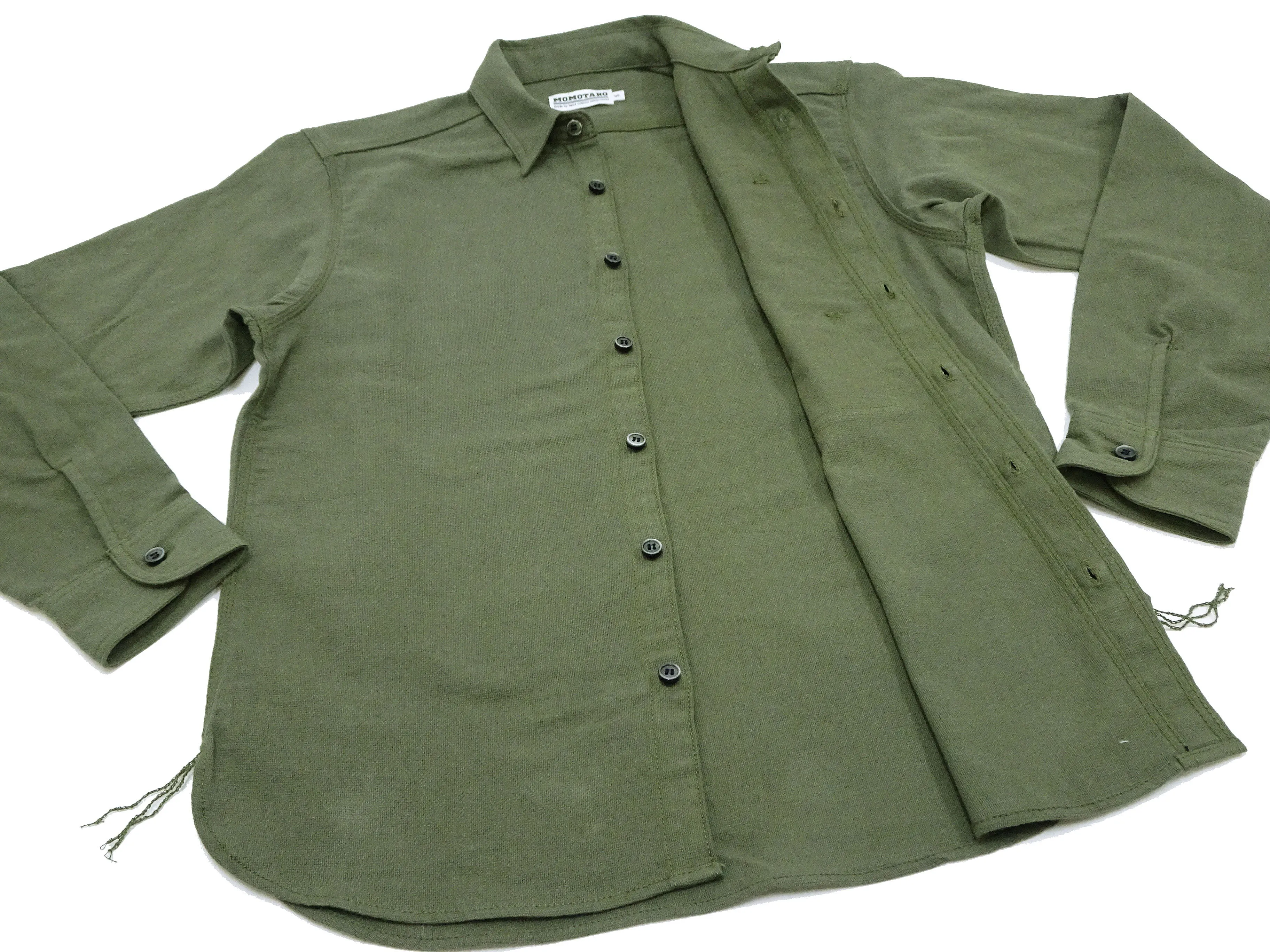 Momotaro Jeans Shirt Men's Plain Lightweight Cotton Dobby Long Sleeve Button Up Work Shirt MXLS1008 Olive