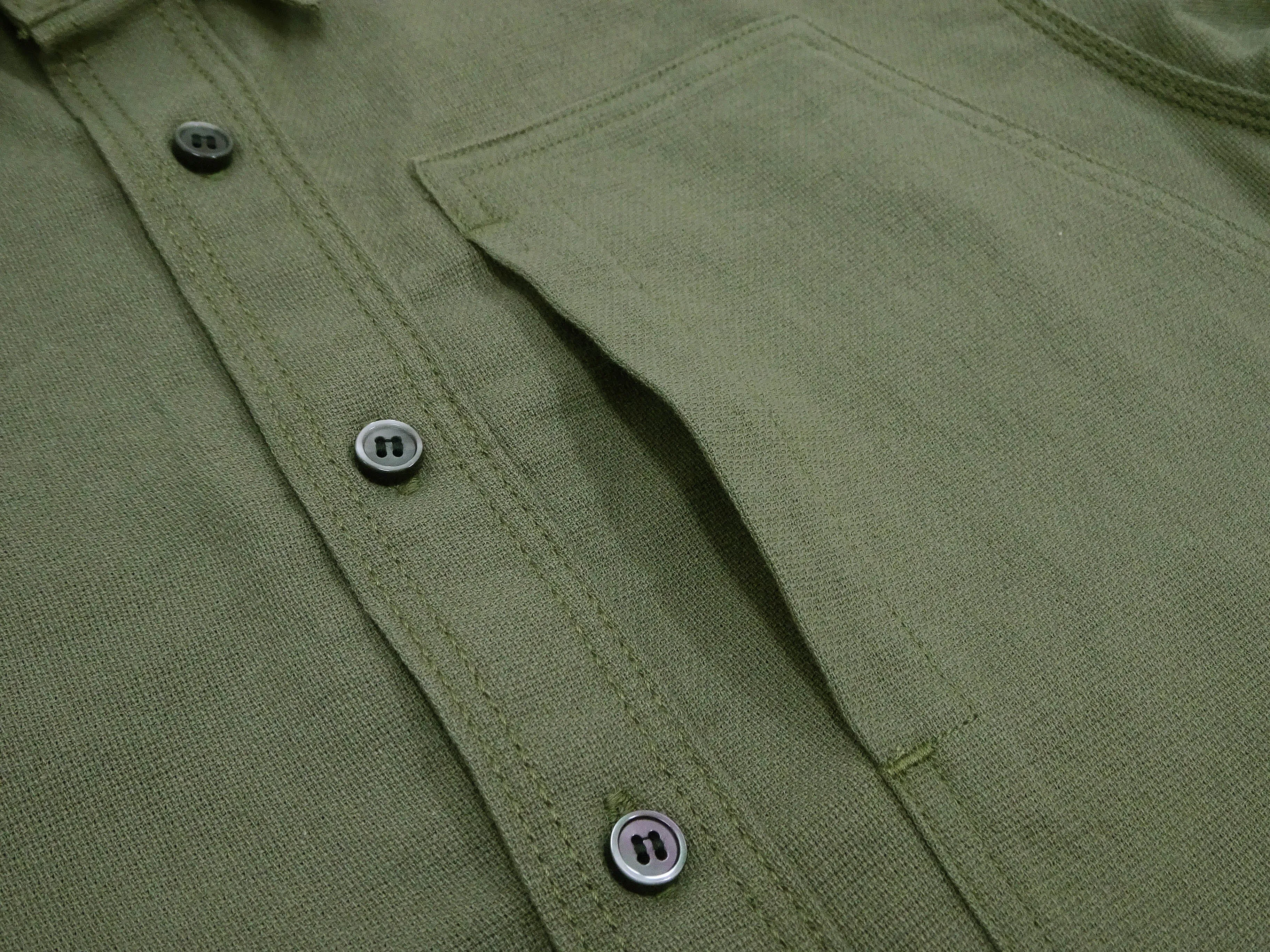 Momotaro Jeans Shirt Men's Plain Lightweight Cotton Dobby Long Sleeve Button Up Work Shirt MXLS1008 Olive