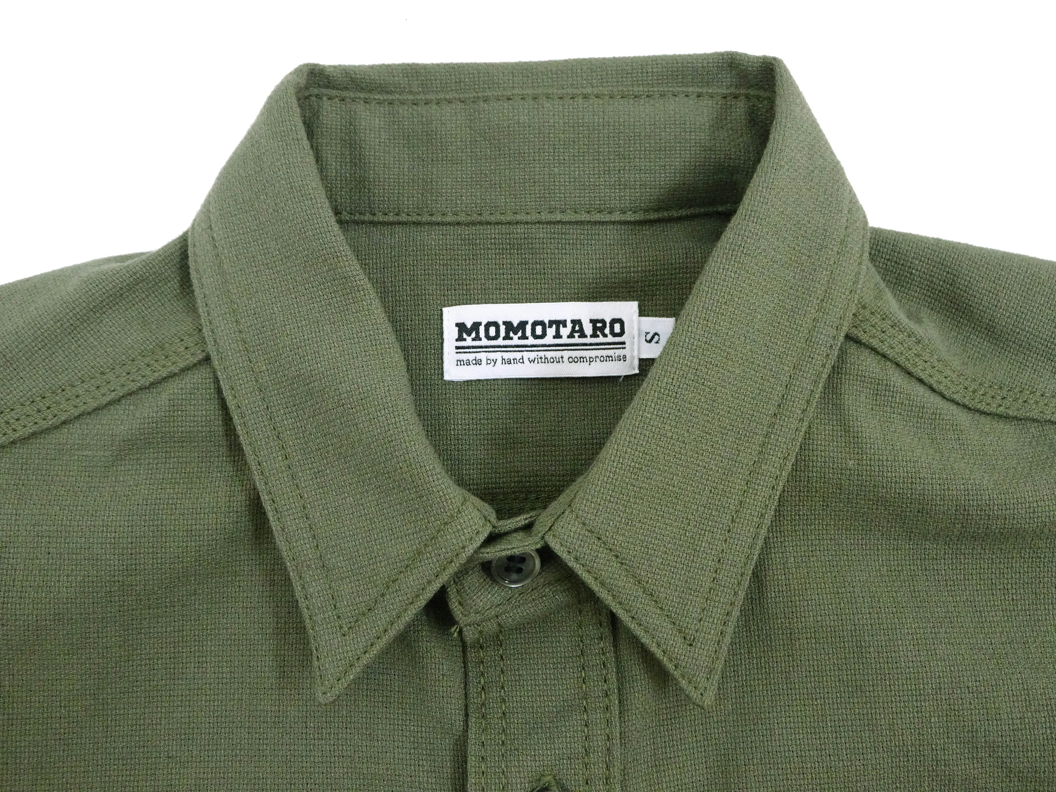 Momotaro Jeans Shirt Men's Plain Lightweight Cotton Dobby Long Sleeve Button Up Work Shirt MXLS1008 Olive