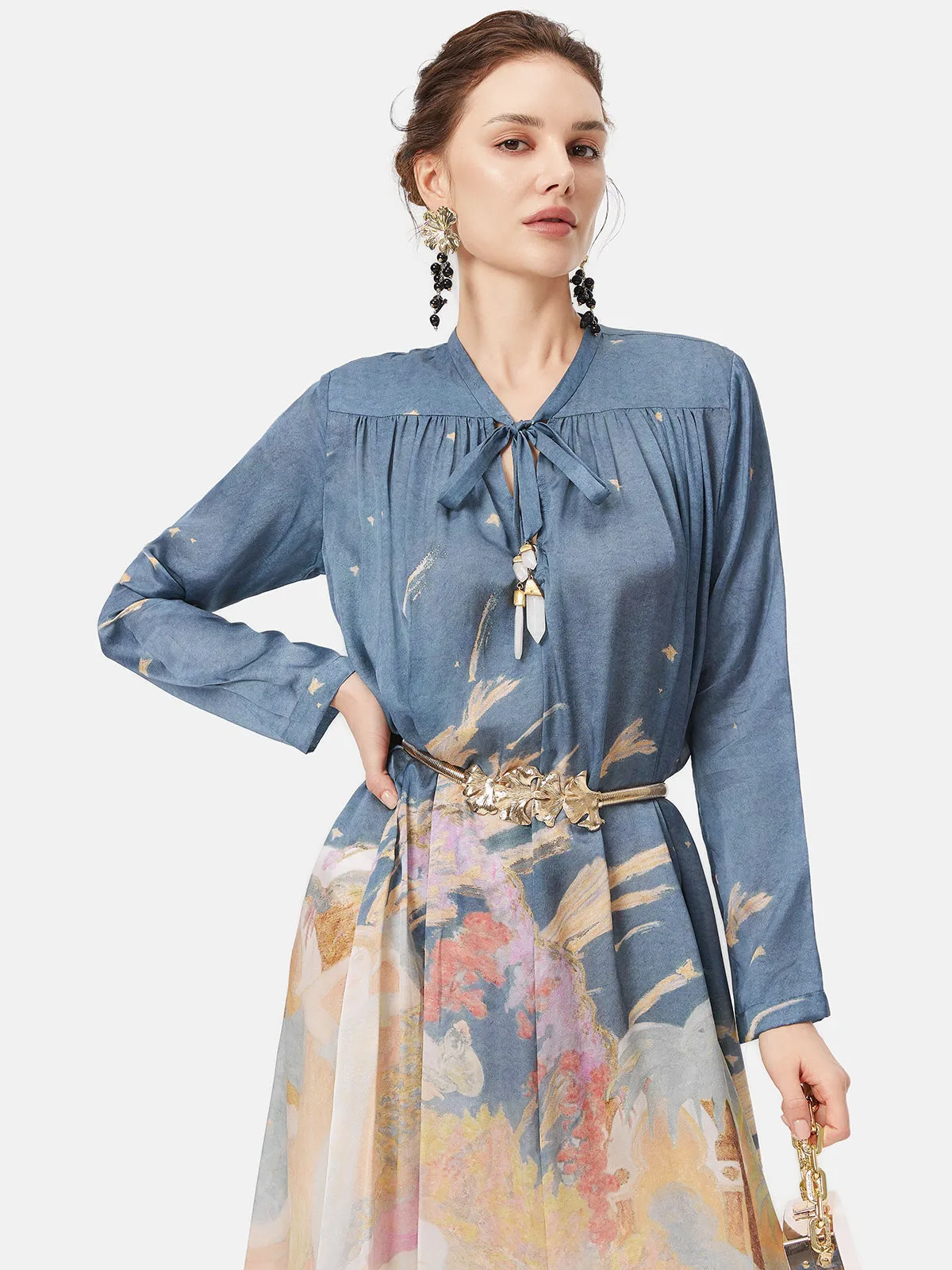 Myth Print Mulberry Silk Dress