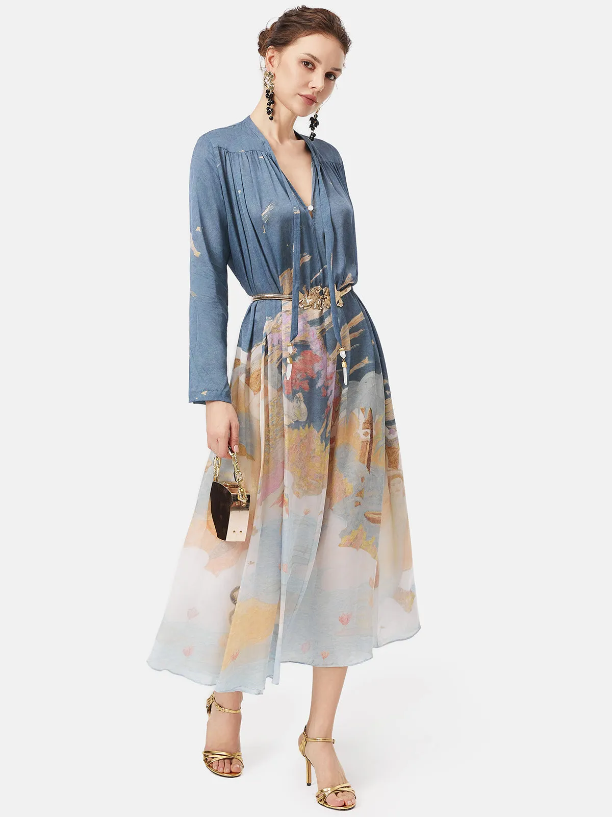 Myth Print Mulberry Silk Dress