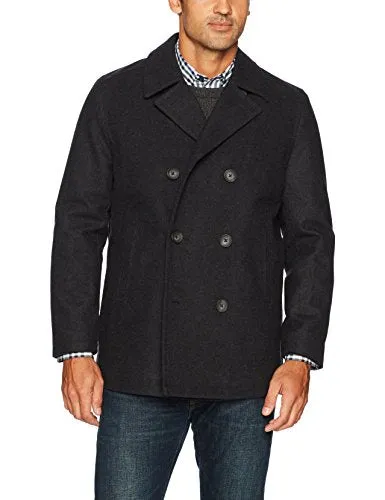 Nautica Men's Double Breasted Wool Peacoat, Charcoal, XXL