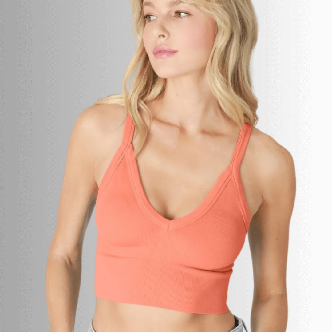 Nikibiki Ribbed Solid V-Neck Bra Top Made in USA