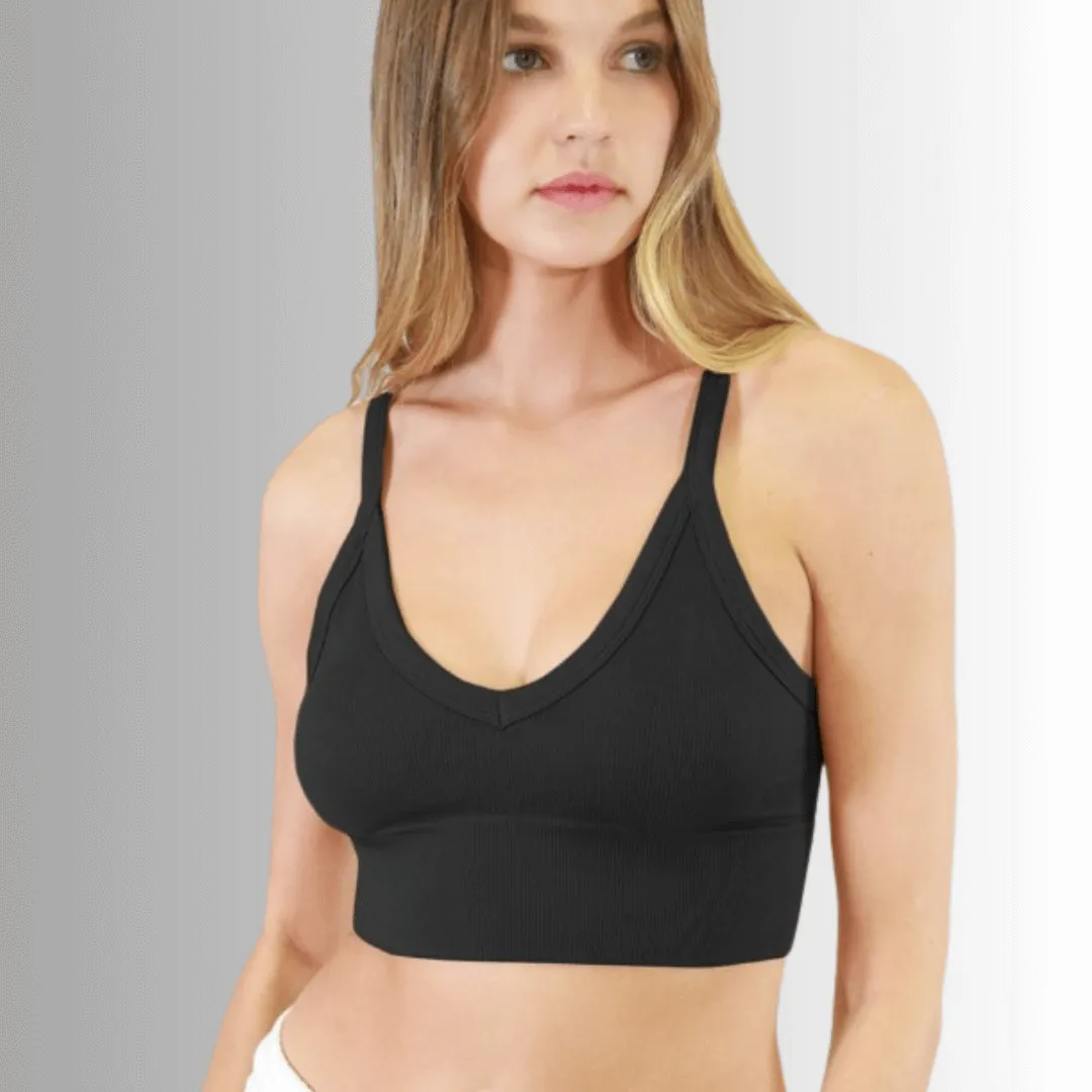 Nikibiki Ribbed Solid V-Neck Bra Top Made in USA
