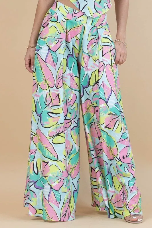 Palm Leave Print Palazzo Pants