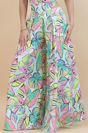 Palm Leave Print Palazzo Pants