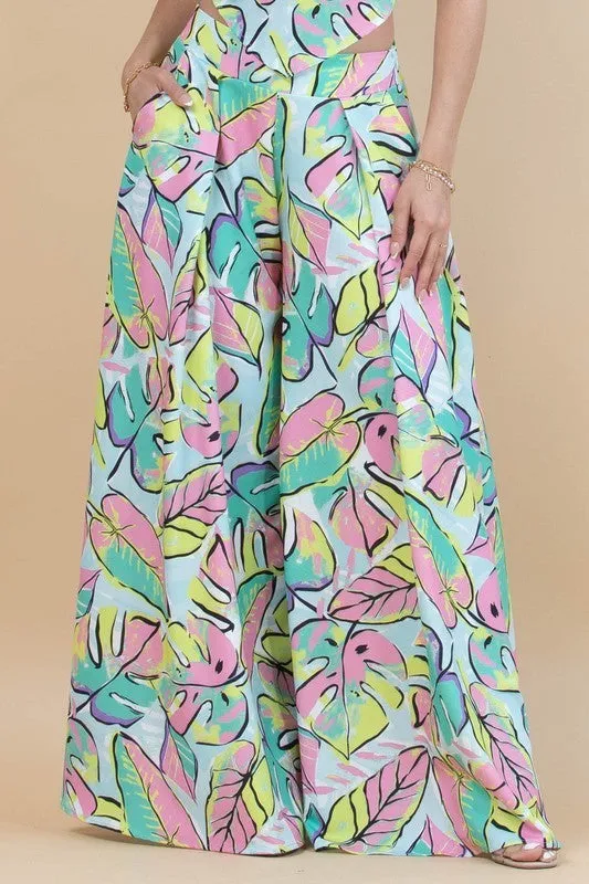 Palm Leave Print Palazzo Pants