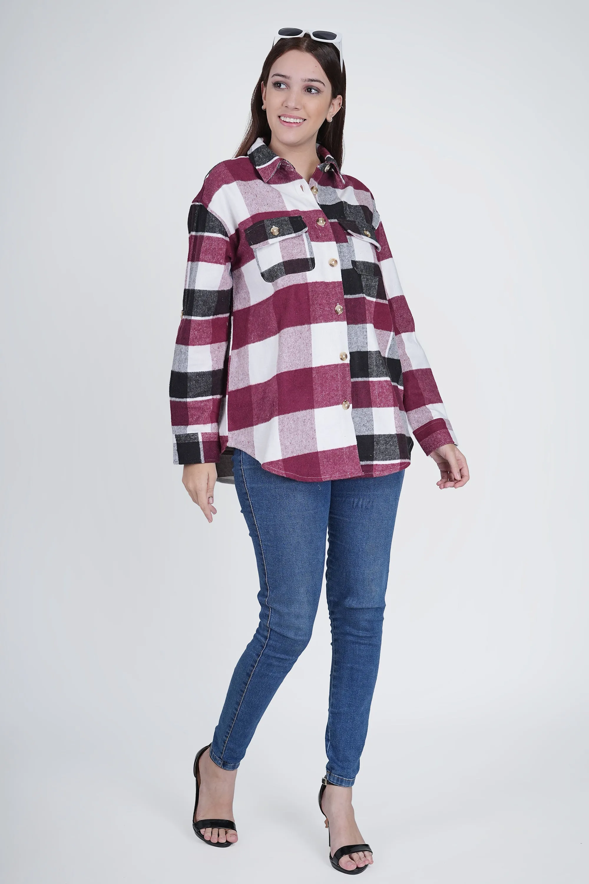 Pink and Black Women's Boxy Fit Checkered Shacket