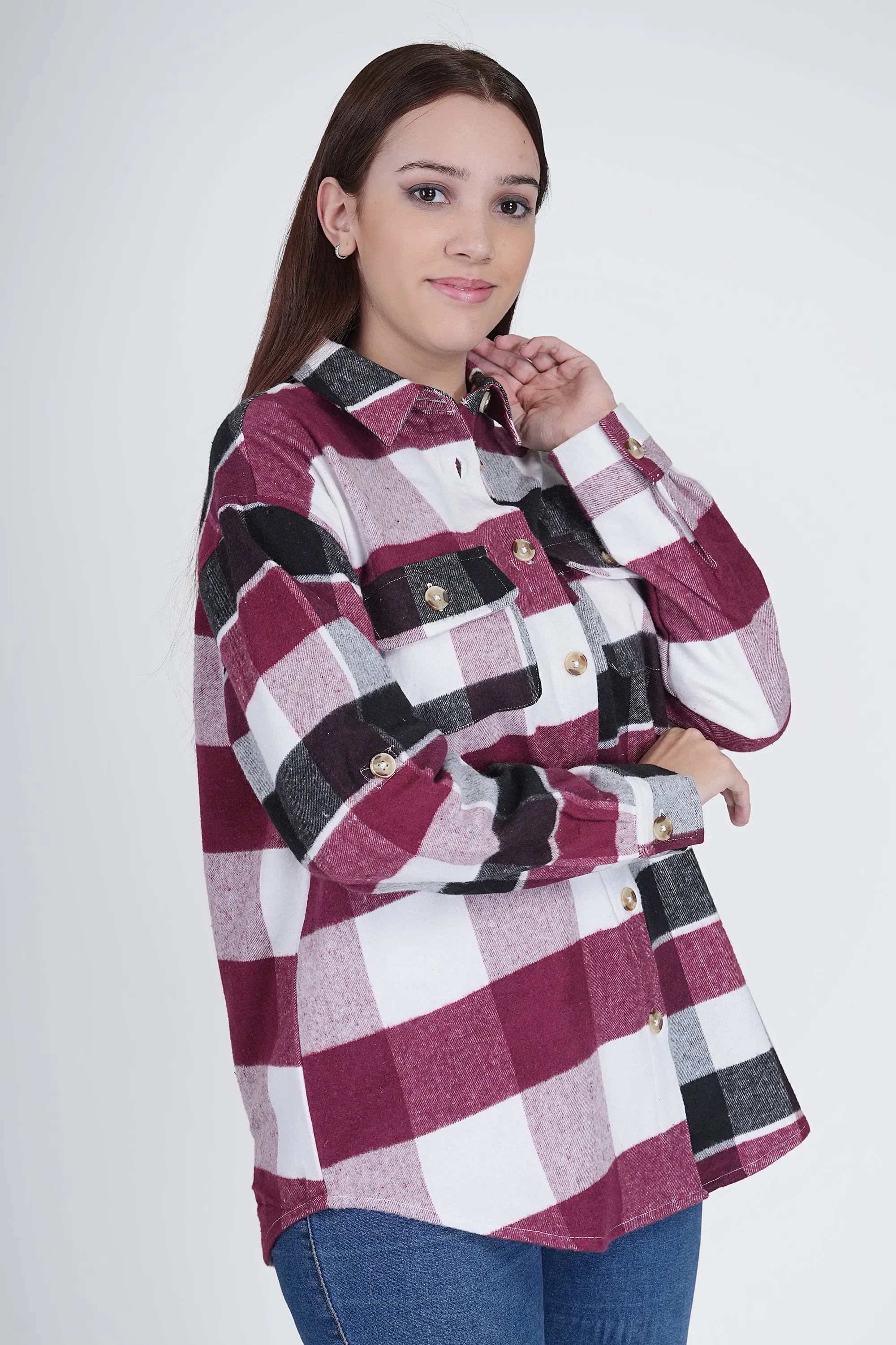 Pink and Black Women's Boxy Fit Checkered Shacket